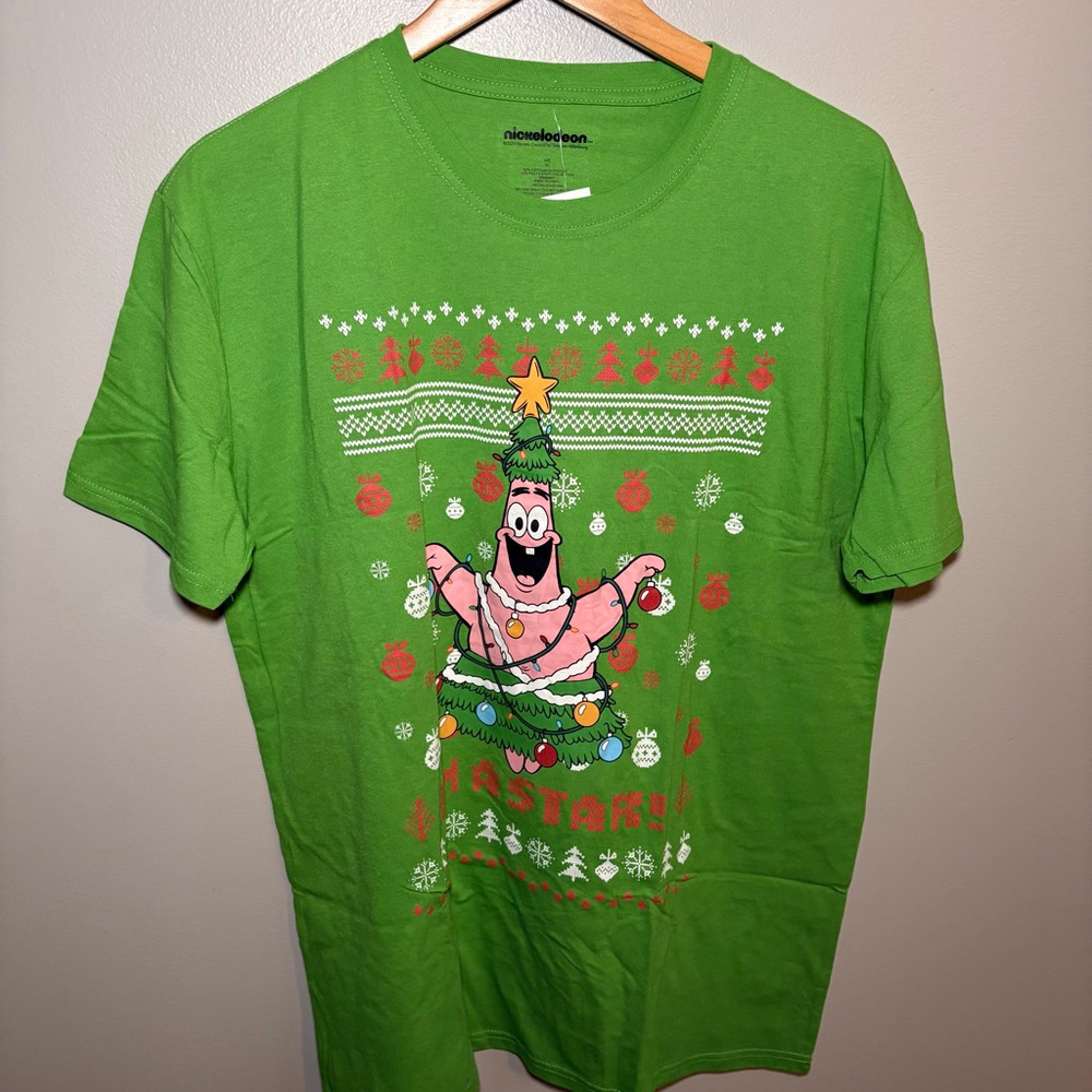 Men's Nickelodeon Green Patrick Star Christmas‎ Short Sleeve Tee XL